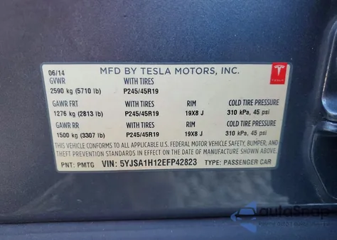 2014 Tesla Model S из США, поврежденный, VIN 5YJSA1H12EFP42823